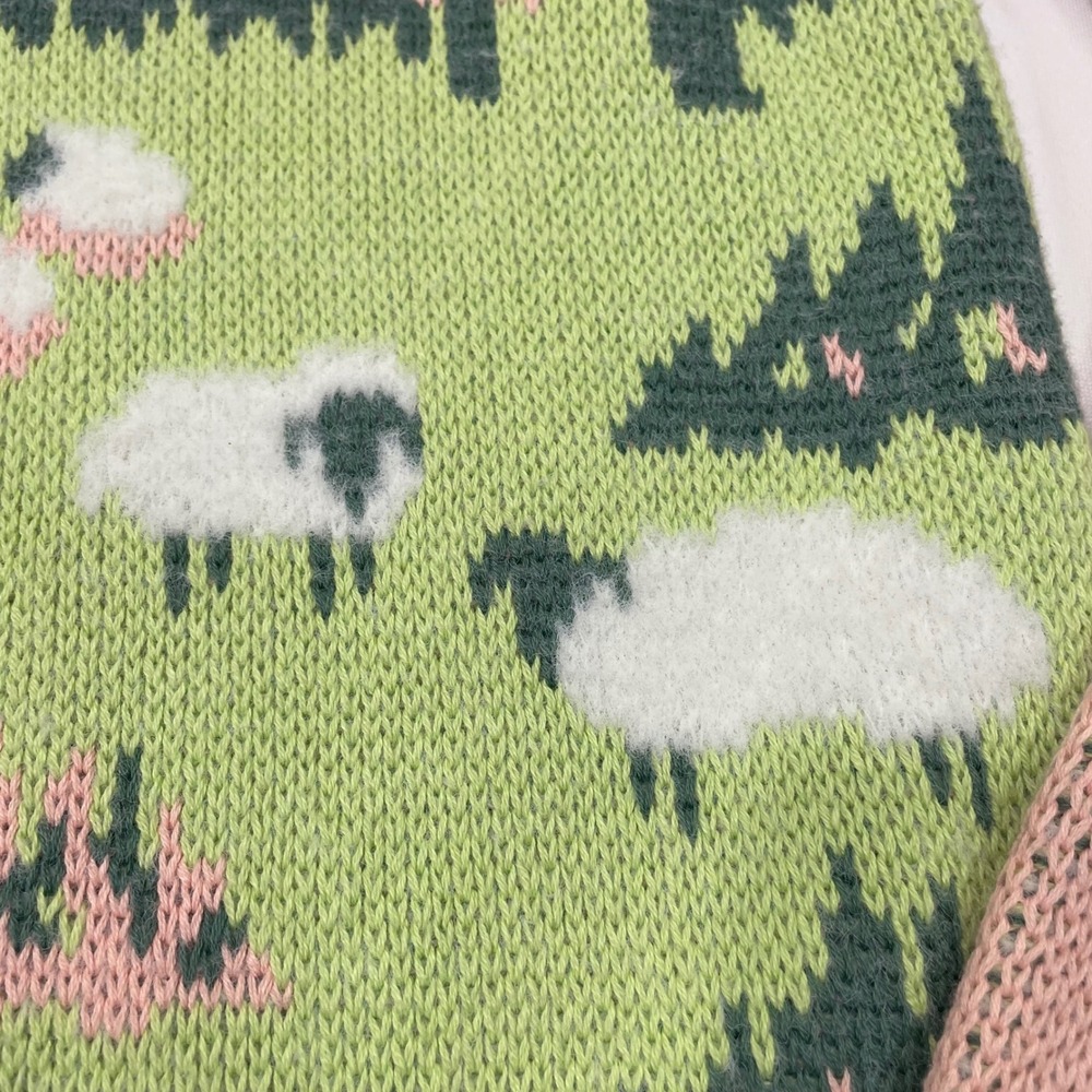 ZARA Women's Knit Jacquard Fuzzy Sheep Landscape Cardigan Pink Green Size S‎ - Picture 15 of 16